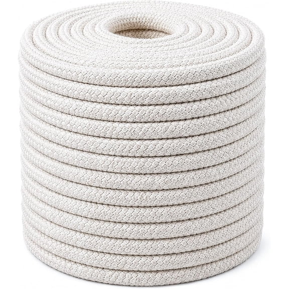 Braided White Cotton Rope (3/8 inch x 150 ft) Natural Soft Utility Rope