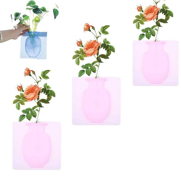 3pcs Silicone Magic Vase,Strong Sticky Flower Pot,Wall-Mounted Rubber Small Vase Reusable Detachable,Office Potted Vase,Party,Exhibition,Wedding,Shop