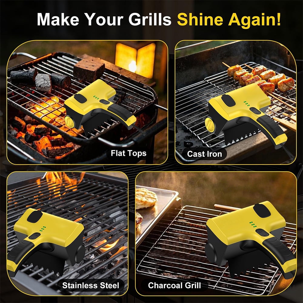 Outdoor Electric BBQ Brush, 360° Rotating Grill Cleaner, 7.4V Dual-Speed Power Control, Rechargeable, Includes 2 Brush Heads