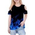 thumbnail image 2 of Spazoro Girls T-Shirts Tee Cold Shoulder, Printed Crew Neck 100%Cotton Short Sleeve Casual Tops for Kids Dark Blue Size 12, 2 of 9