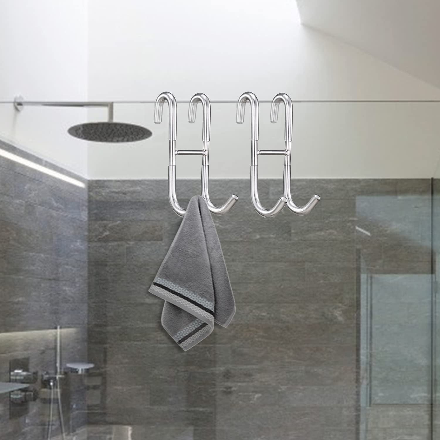 Space Aluminum Shower 2 Hooks Glass Door Shower Hook Bathroom