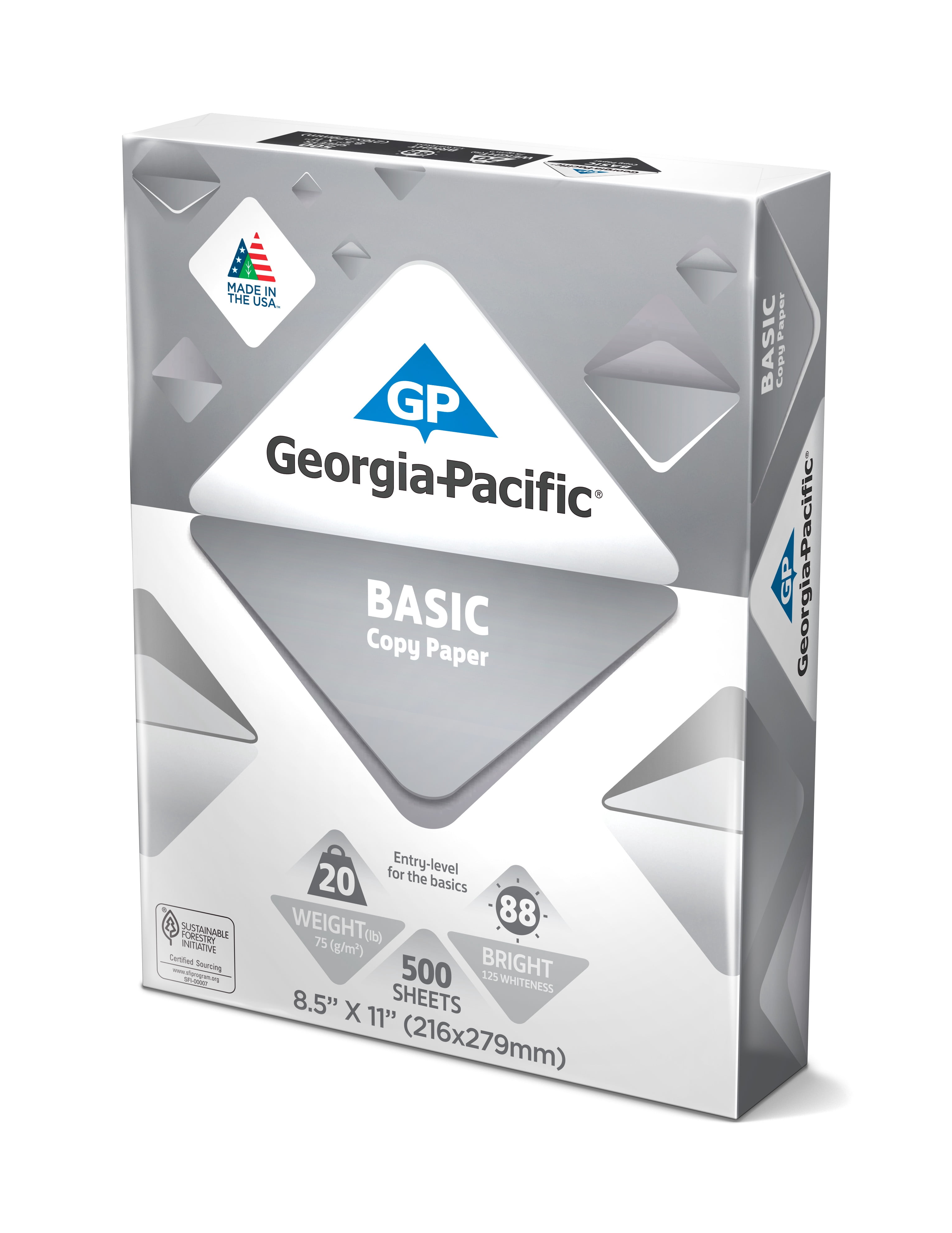 Georgia Pacific Basic Paper 8.5" x 11", 20lb/88 Bright, 5000 Sheets