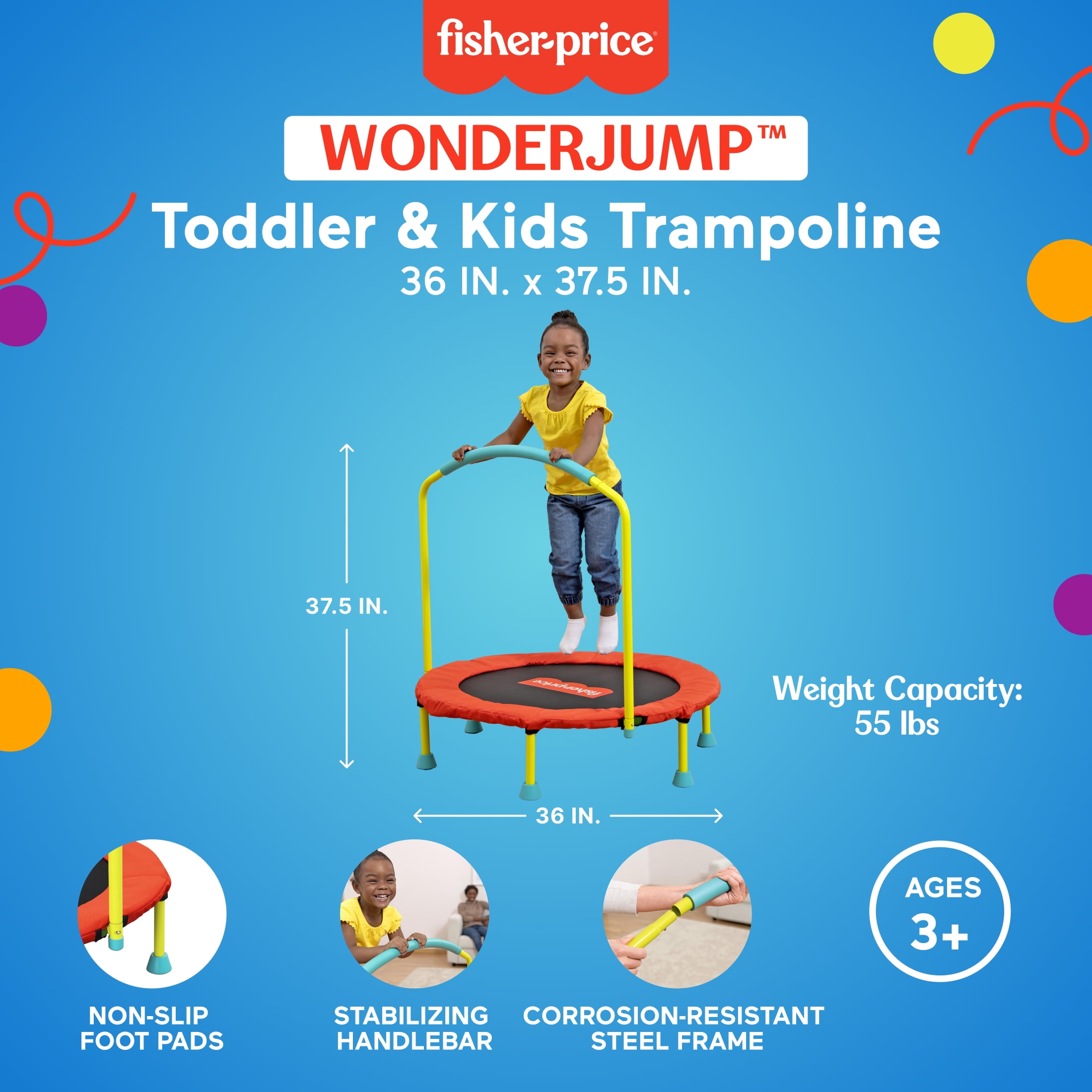 Open Box Fisher-Price WonderJump 36" Round Indoor Mini Trampoline, Multicolor