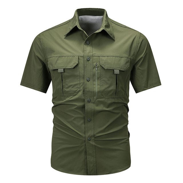 Chemise d'Été pour Hommes Couleur Unie Style Décontracté Extérieur avec Poche Manches Courtes Fines