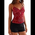 thumbnail image 3 of Camisola Sin Mangas con Cuello en V, Lentejuelas y Diamantes de Imitación Brillantes para Mujer, Top Corto de Verano con Espalda Abierta para Fiesta y Club Rojo L, 3 of 6