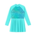 thumbnail image 5 of dPois Kids Girls Swim Cover Ups Long Sleeve Swimming Dress UPF 50+ Rash Guard Swimwear Beachwear Top Green 6, 5 of 5