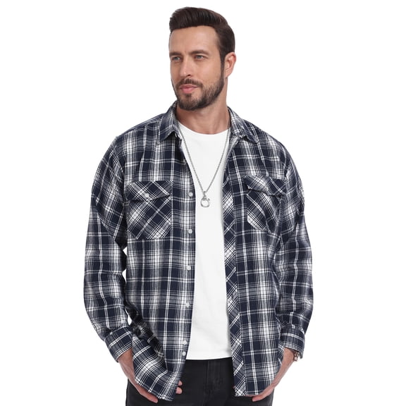 Iceglad Mens Brushed-flannel check shirt Plaid Shirt Long Sleeve Button Down Casual Buffalo Check Shirt Soft Lightweight Shacket Jacket for Men Fall Winter with Pockets