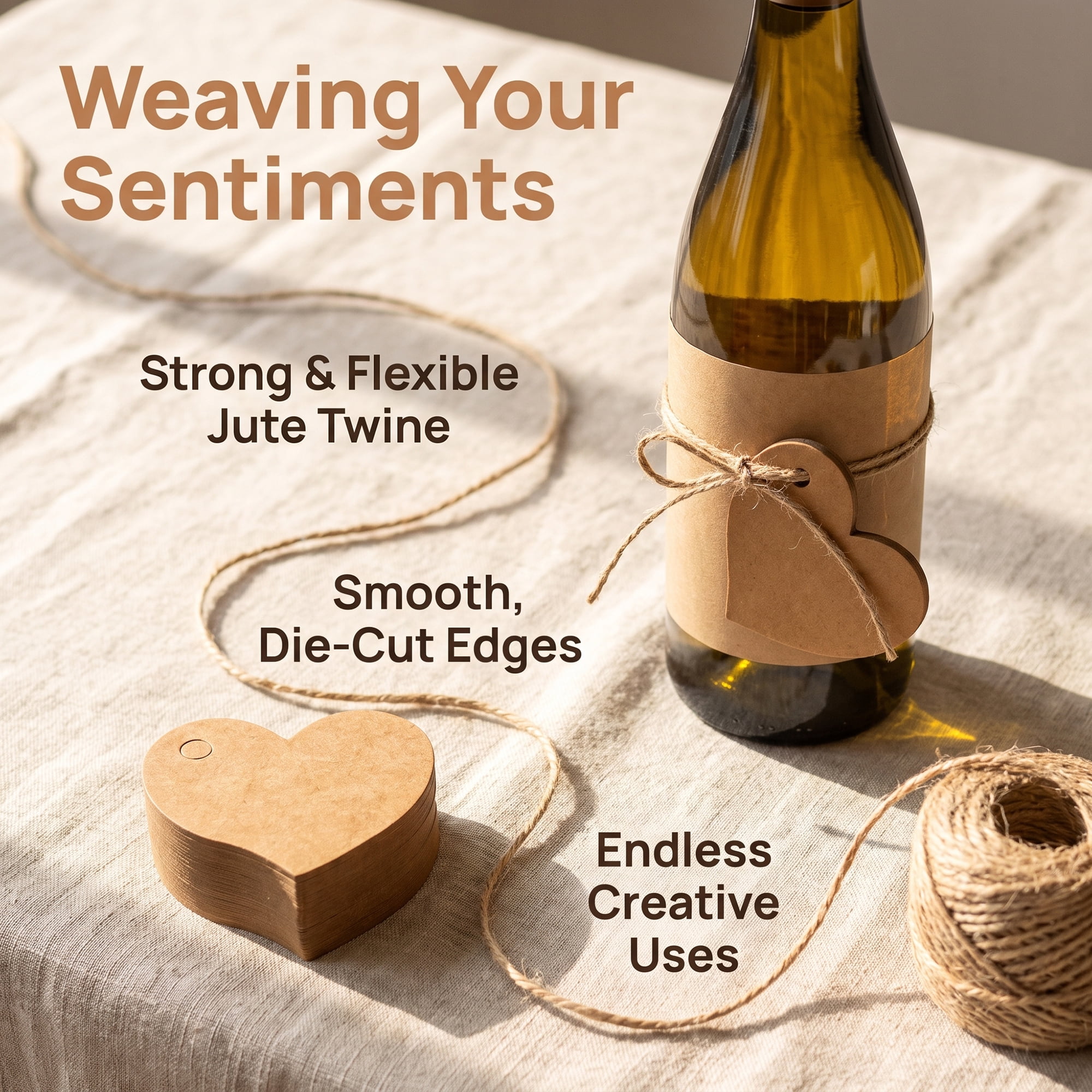 Unique Bargains Heart Shaped Gift Tags with Natural Twine for Weddings 1.8" x 1.6" Brown