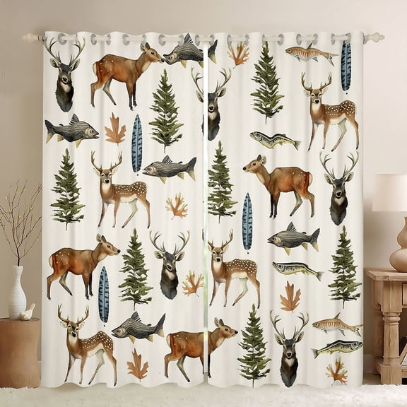 Feelyou Deer Elk Black Out Curtains, Hunting and Fishing Curtains Pack of 2 (42x63 Each)