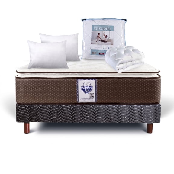 Colchón + Box Spring Air Queen Size Super Value + 2 Almohadas SC + Protector