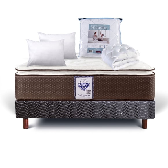 Colchón + Box Spring Air Queen Size Super Value + 2 Almohadas SC + Protector