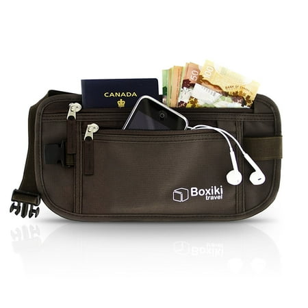 Boxiki travel Money Belt - RFID Blocking Money Belt | Safe Waist Bag, Secure Belt for Men and Women by Fits Passport, Wallet, Phone and Personal Items