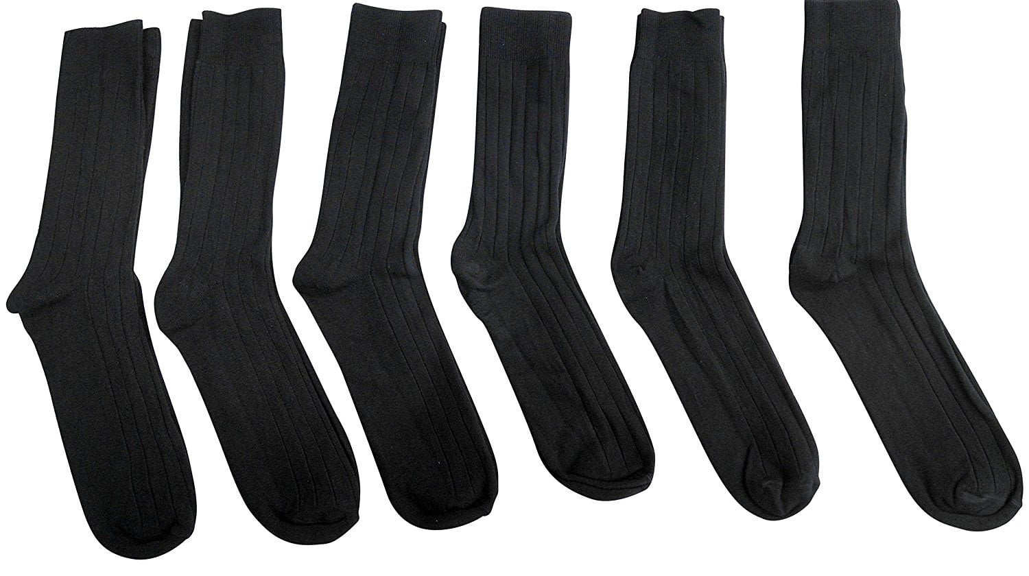 6 Pairs Of excell Mens Ribbed Cotton Black Dress Socks