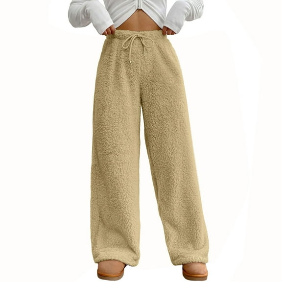 Women's Fashion Plush Casual Pants Solid Color Loose Comfortable Plush Warm Trousers for Soft and Cozy Everyday Wear,Khaki,3XL