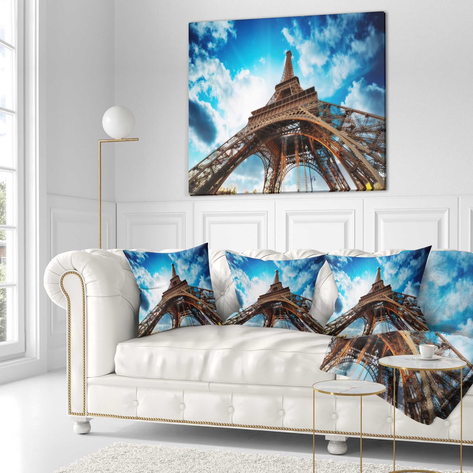 Designart Beautiful Paris Paris Eiffel Towerunder Blue Sky - Cityscape Throw Pillow - 18x18