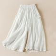 thumbnail image 2 of Mrat Women's Capris Pants Elastic Solid Color Wide-Leg Belt Pull-Out High Waist Cotton and Linen Cropped Trousers with Pocket Casual Cropped Pants White M, 2 of 6