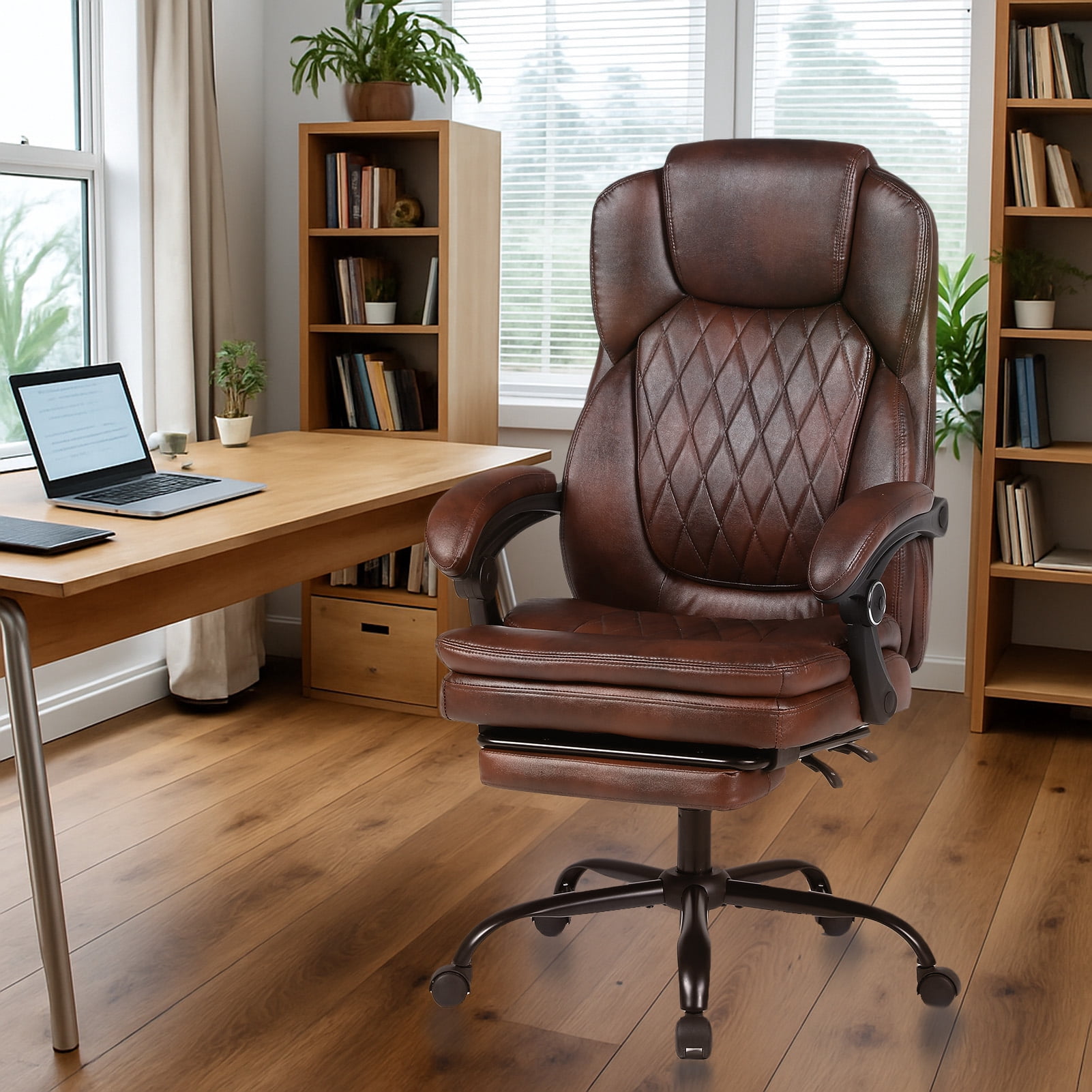 Big and Tall Office Chair, Executive Office Chair with Foot Rest, Home Desk Chair,Swivel Computer PU Leather Chair with Lumbar Support