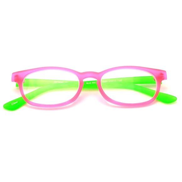 Vision World Eyewear V.W.E. Fun Neon Color Spherical Frame Readers Reading Glasses - Matte Translucent Rubberized Finish (Pink/Green, 2.00)