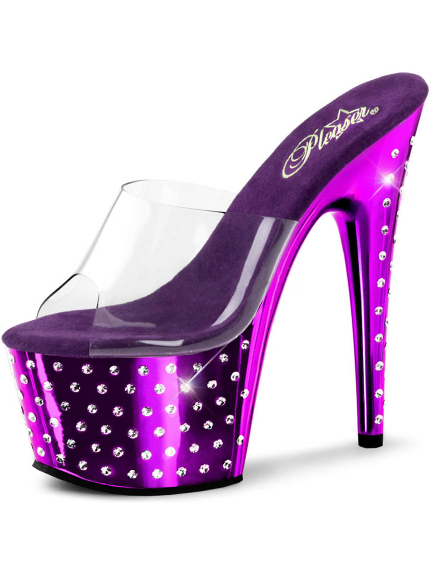SummitFashions - Shiny Bright Purple High Heels with Rhinestone Base ...