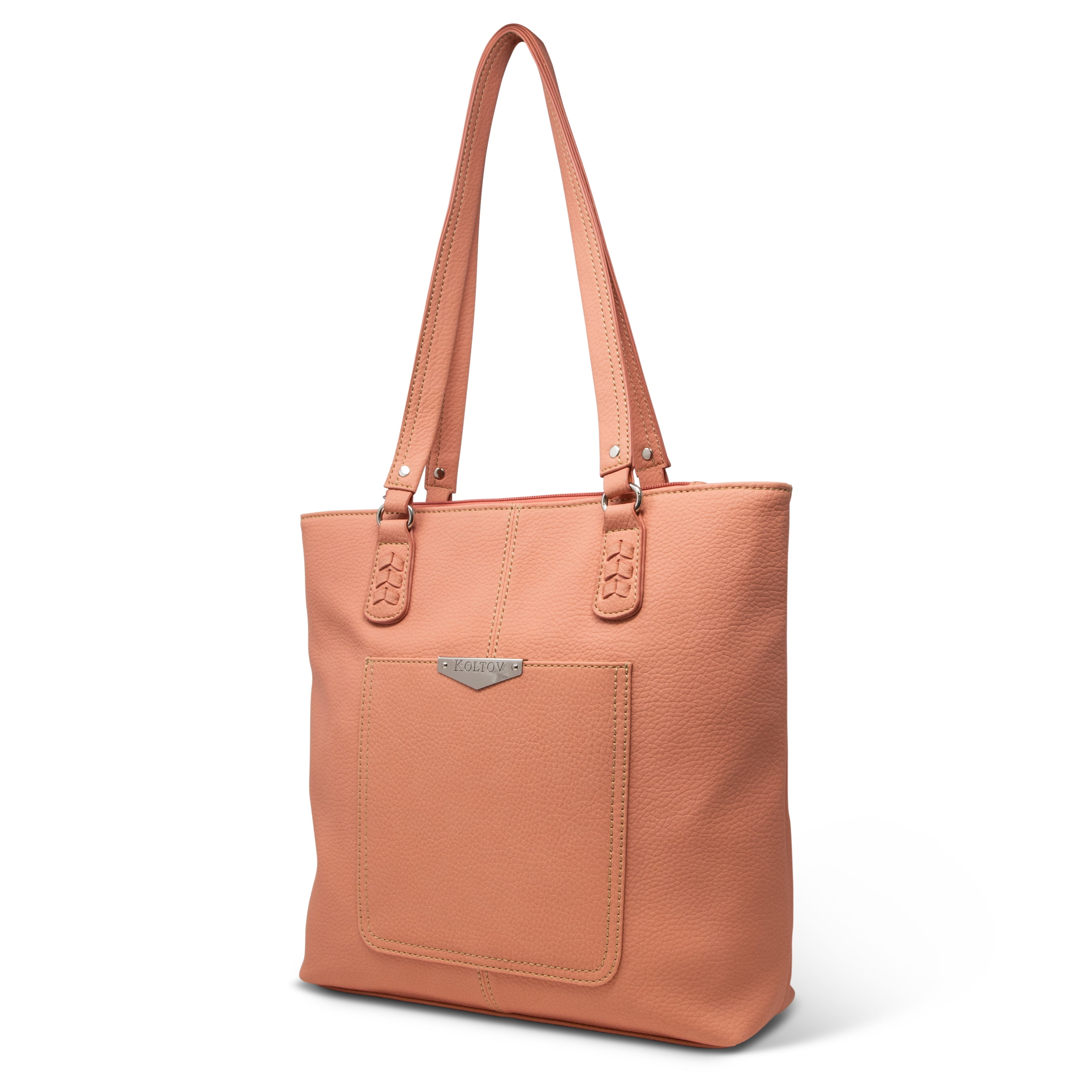Koltov Vegan Leather Lexi Tote, Salmon