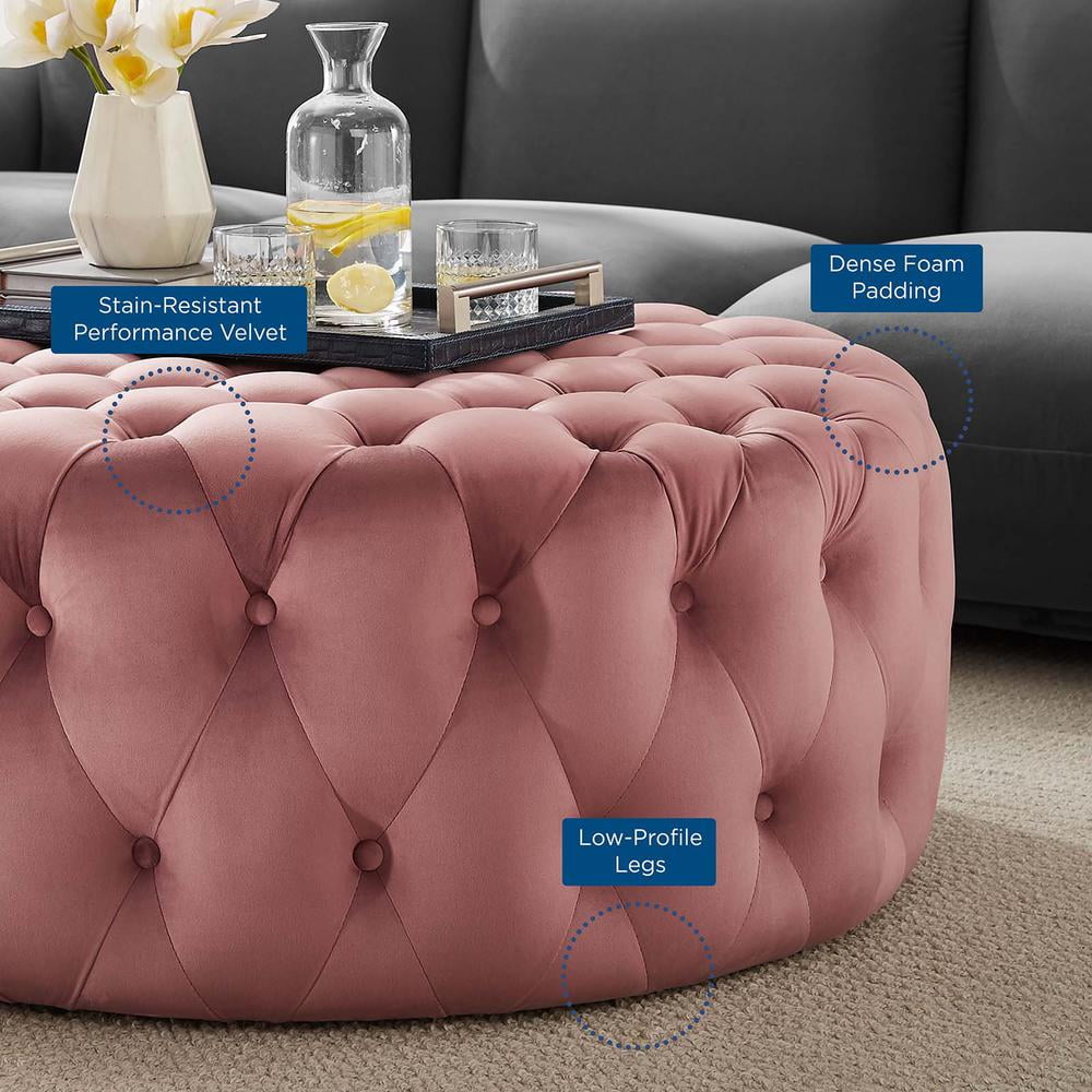 Modway Amour Tufted Button Large Round Performance Velvet Ottoman, Multiple Colors