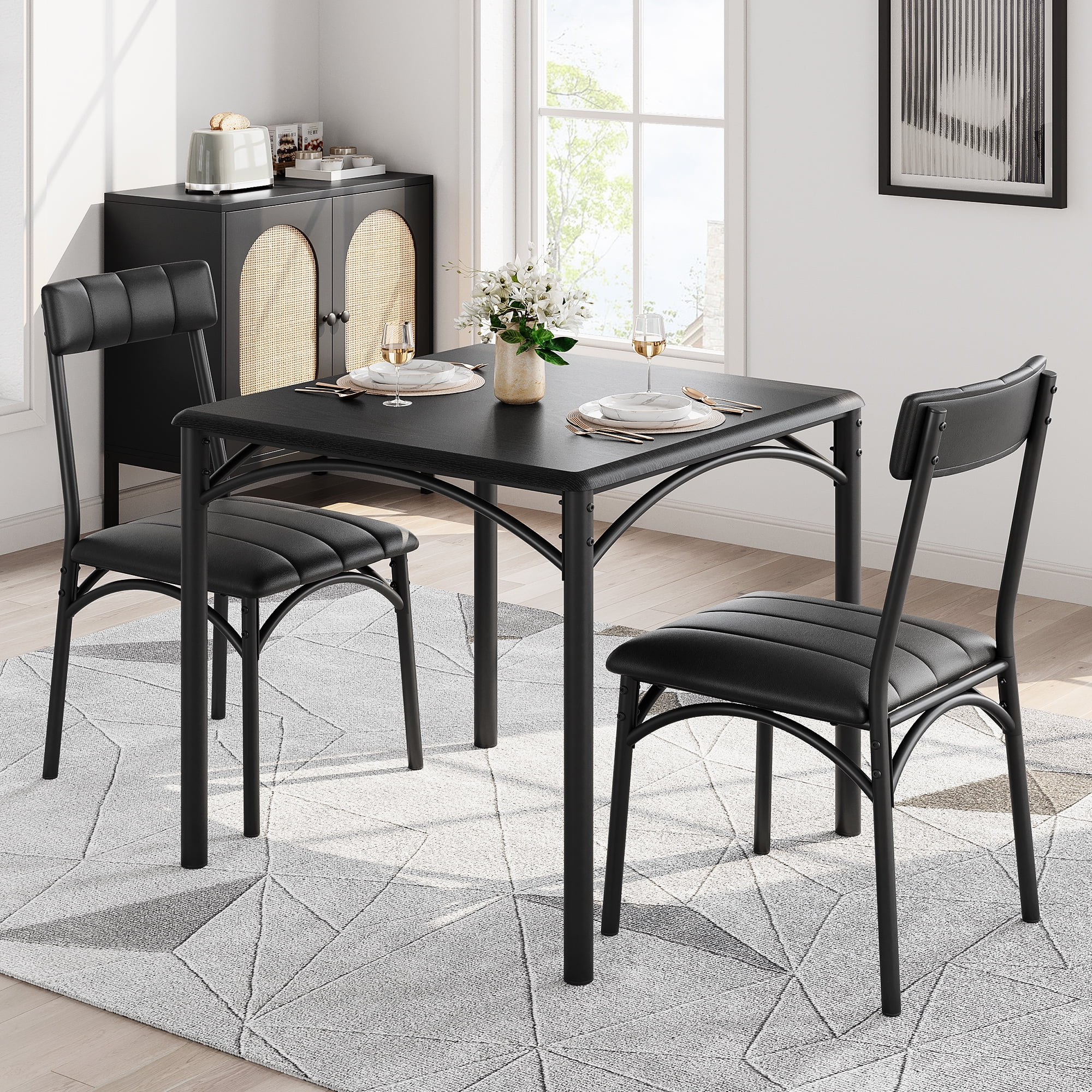 Danolapsi Dining Table Set for 2,Square Dining Room Table Set with 2 Upholstered Chairs,Kitchen Table and Chairs,3 Piece Kitchen Table Set for Small Space,Apartment,Studio