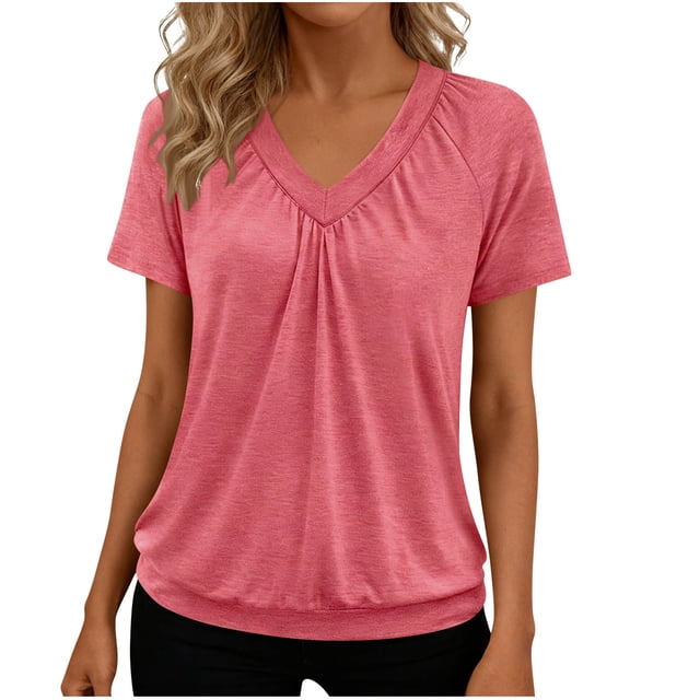 Chemises à Manches Courtes pour Femmes Blouse Décontractée à Col en V Chemise en Polyester Coupe Régulière 1 Pce