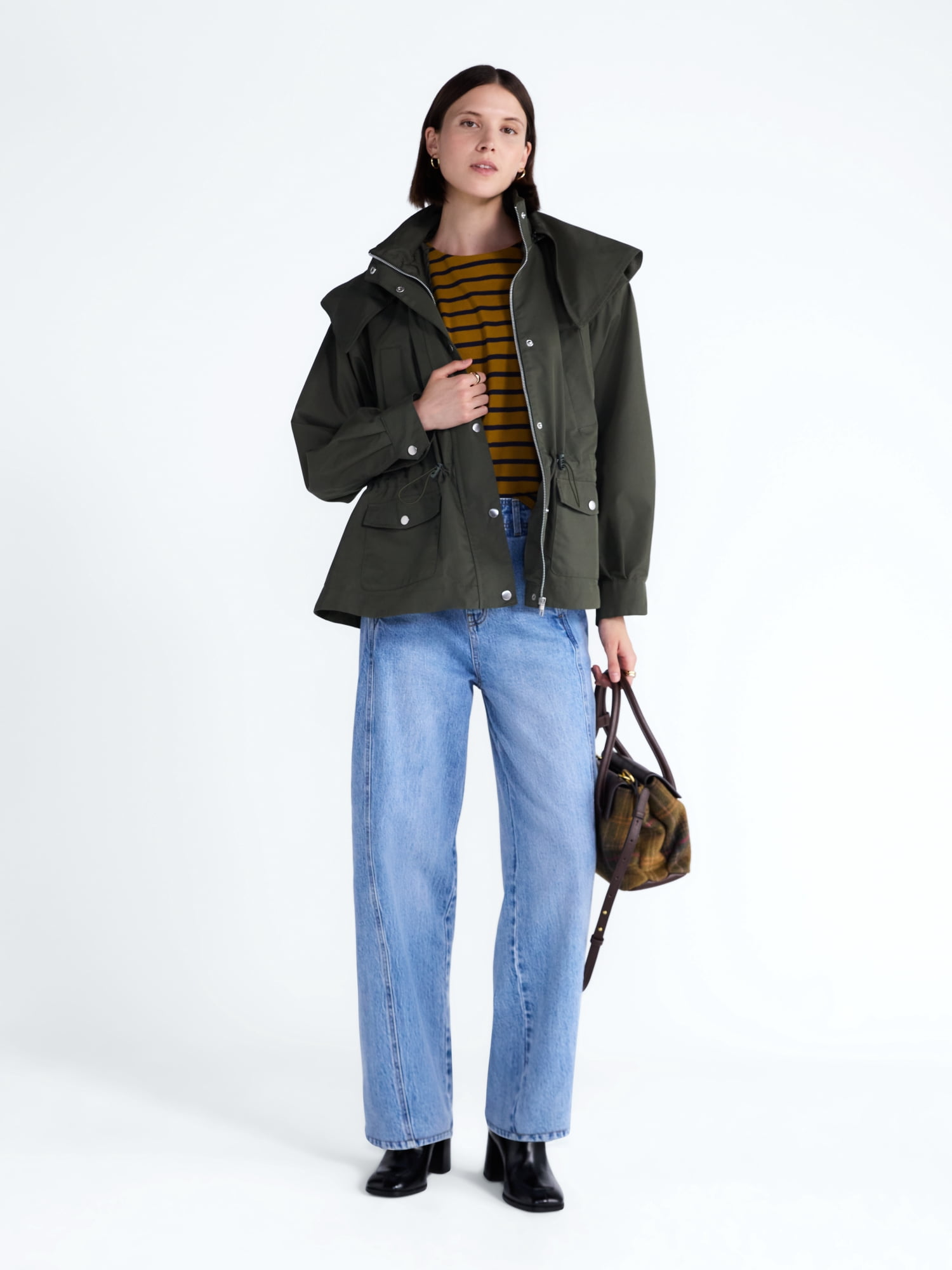 Free Assembly Women's and Women's Plus Cinched Utility Jacket with Hood, Sizes XS-4X