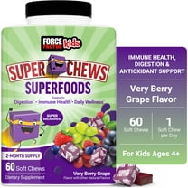 Force Factor Kids Superfood Super Chews, Kids Immune, Digestion & Antioxidant Support with Vitamins C & D, Very Berry Grape, 60 Soft Chews
