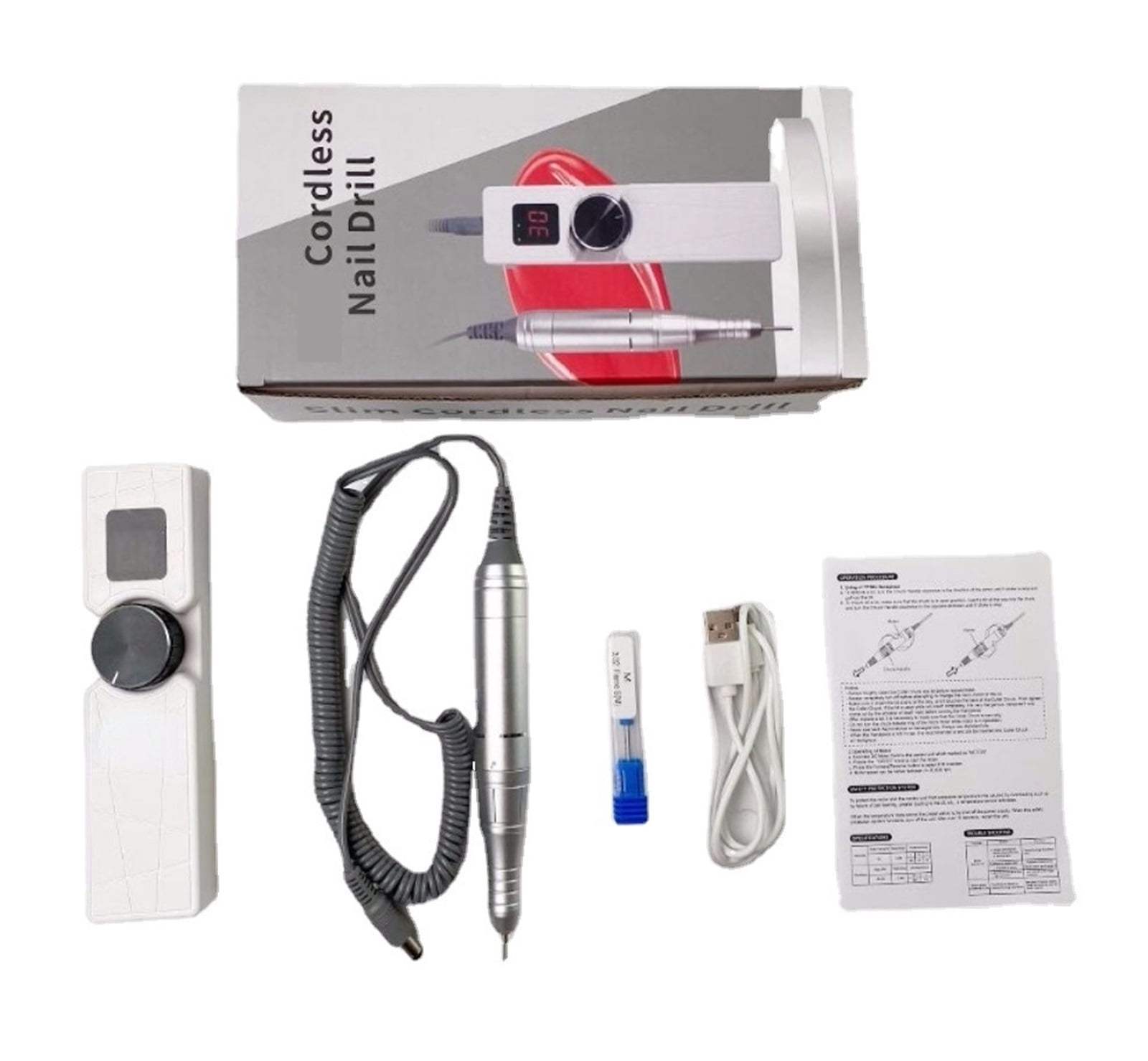 Portable Nail Drill Professional 30000 RPM, Rechargeable Electric Nail File Machine E File For Acrylic Nails Gel Polishing Removing, Cordless Efile With Bits Kit For Manicure Salon Home ,Low Noise