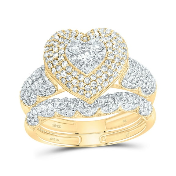 10kt Yellow Gold 1 1/5 Cttw Natural Diamond Fashion Heart Wedding Engagement Anniversary Bridal Set, Women Size: 5-9