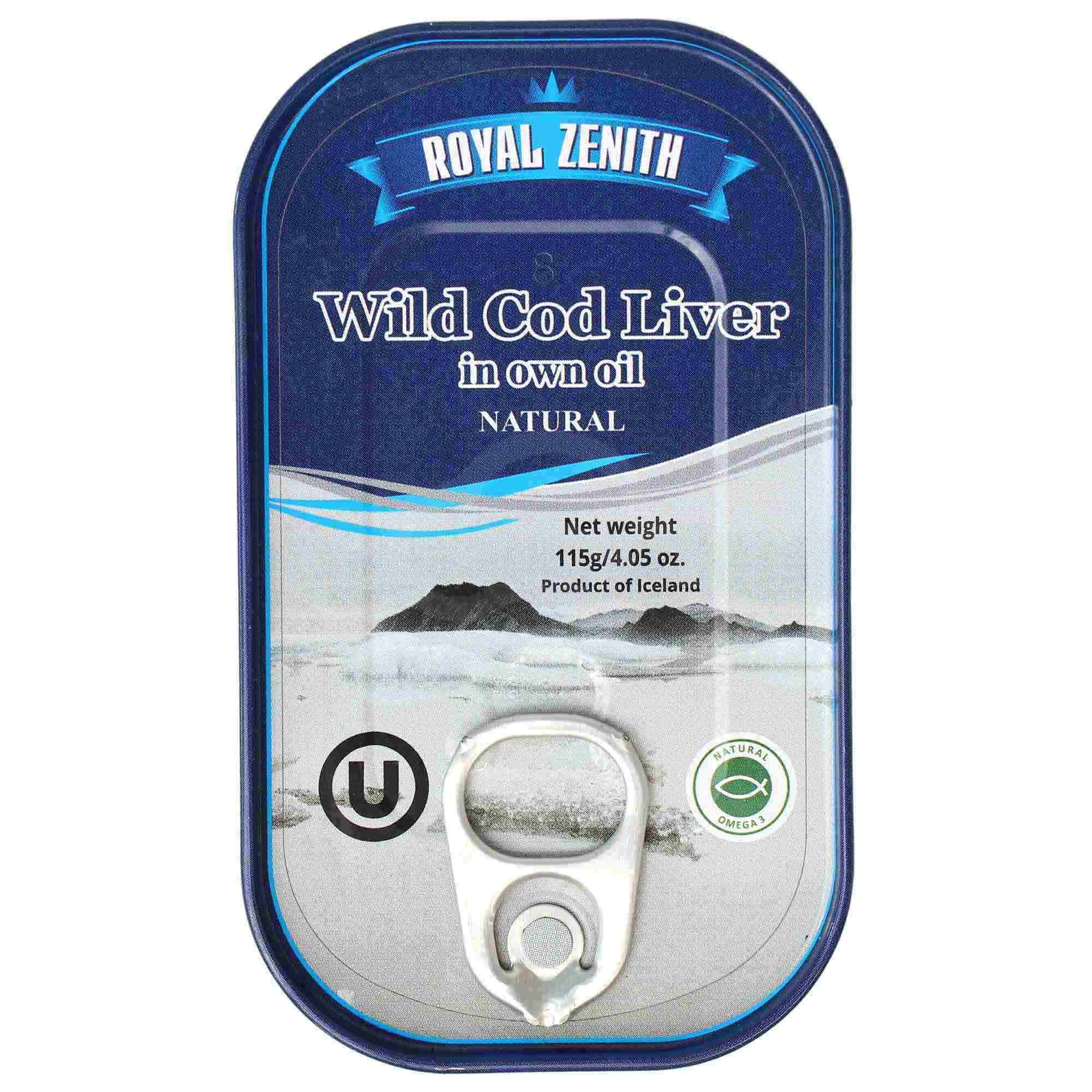 Royal Zenith Icelandic Wild Cod Liver 4.05oz/115g Pack of 5, Certified Kosher.