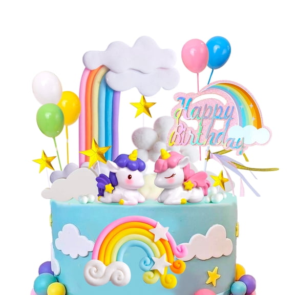 Unicorn Cake Decoration, 23pcs Unicorn Cake Topper Set - Unicorn Rainbow Cake Decorations & Unicorn Cloud Balloon Star etc Unicorn Party Cake Topper for Unicorn Birthday