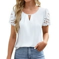 thumbnail image 2 of Womens Blouses Summer Fashion Casual V Neck Hollow Lace Chiffon Shirt Short Sleeved Shirt Top Going Out Tops for Women, 2 of 5