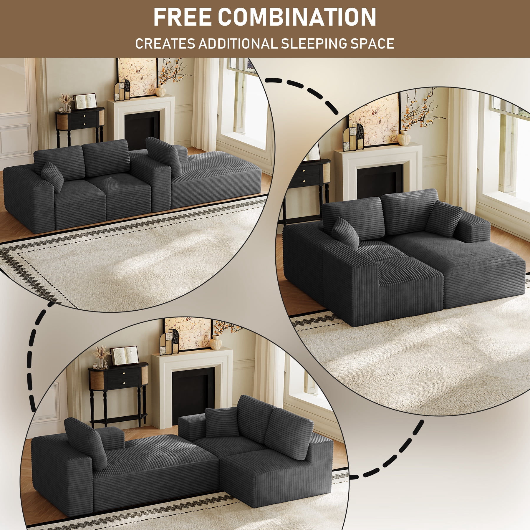 Wiilayok 109" Cloud Sectional Couch with L-Shape Chaise,Modern Modular Sofa with Deep Seat, Comfy Boneless Upholstered Couches for Living Room Bedroom,Deep Gray