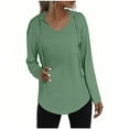 thumbnail image 6 of JUSLIO Fall/Winter Womens Tops Knit with Pockets Hoodies Solid Long sleeve V Neck Hoodies Green 2XL, 6 of 7
