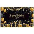 thumbnail image 5 of Black Gold Themed Happy 80th Birthday Banner Backdrop, Star Balloon and Gift Box Elements, Party Decoration for Birthday Party Photography Props Decorations, 5 of 7