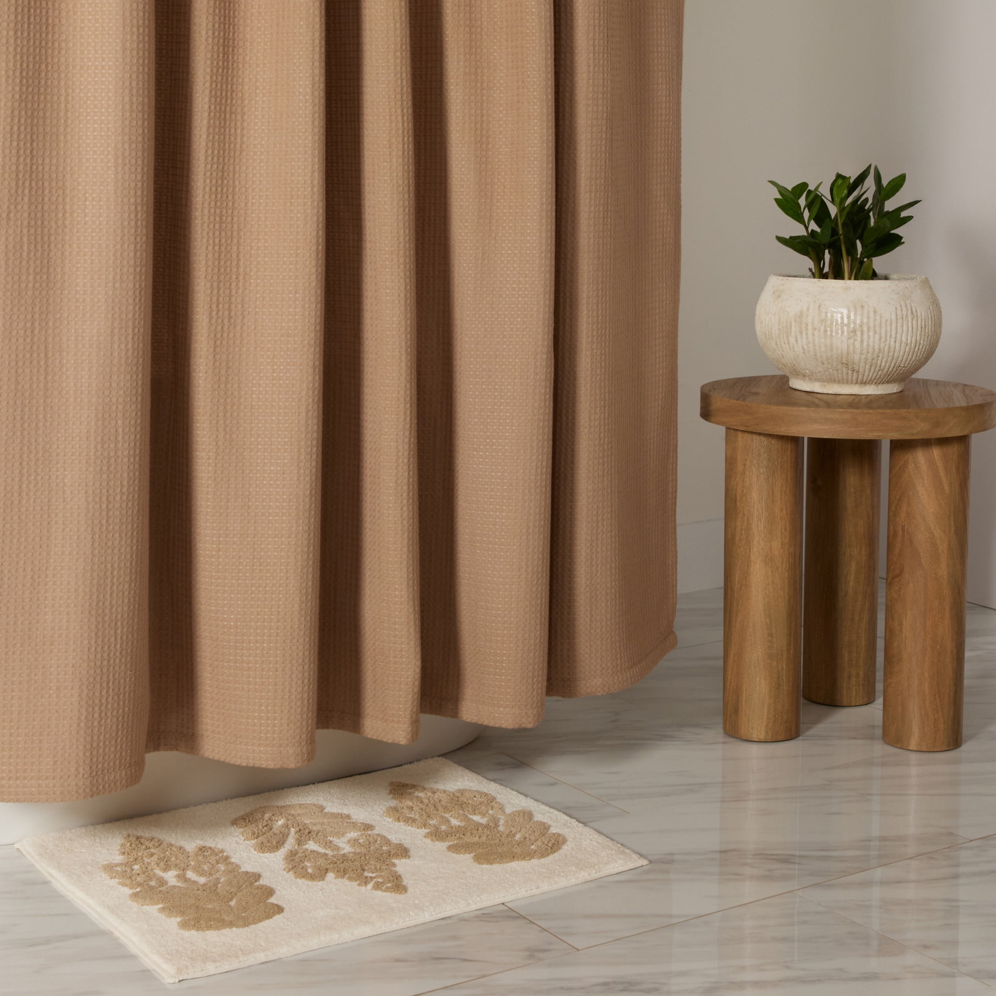 Cotton Blend Waffle Texture Shower Curtain