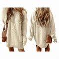 thumbnail image 3 of Women'S Cable Knit Casual Long Sleeve Loose Crew Neck Pullover Mini Sweater Dress Fall Winter Outfits White XL, 3 of 6