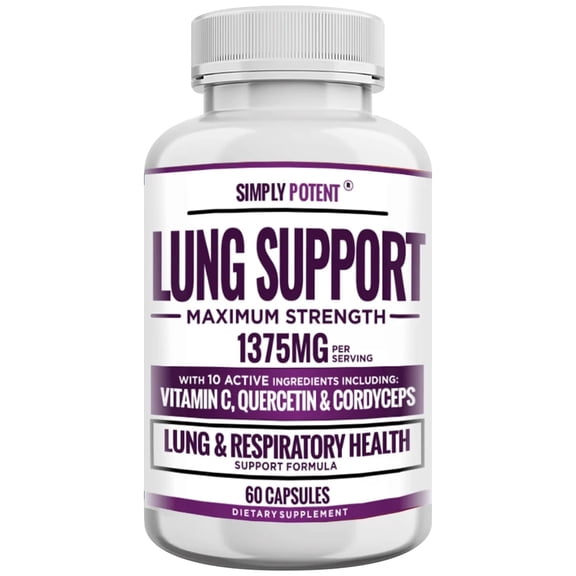 Simply Potent Max Strength Lung Support Supplement with Powerful Antioxidants, 60 Capsules