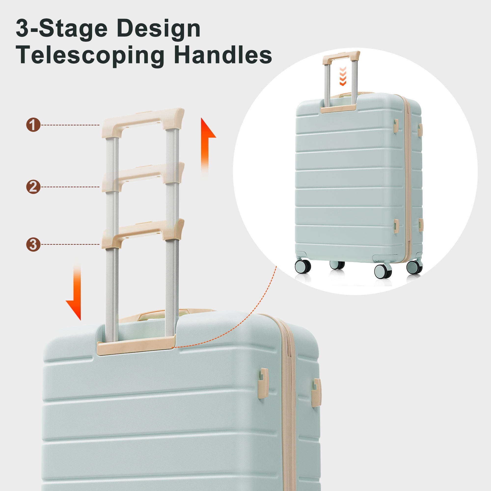 Euroco 6 Piece Hardshell Luggage Sets, Lightweight Suitcase Set with TSA Lock, Spinner Wheels & Expandable Travel Duffel Bag,14/20/24/28 Inch,Grey Green