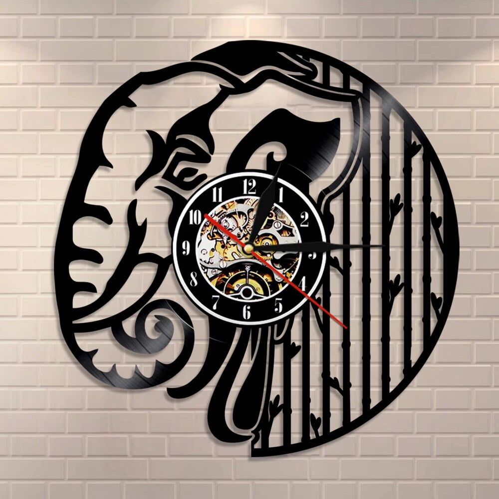 Safari Animal Elephant Vinyl Wall Clock,Vinyl Record Clock Wall Art Black Handmade Art Home Unique Gift idea