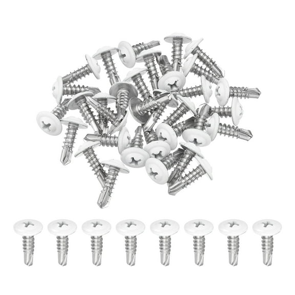 Uxcell 30Pcs M4.8x16mm White Pan Head Self Tapping Screws for Metal, Silver