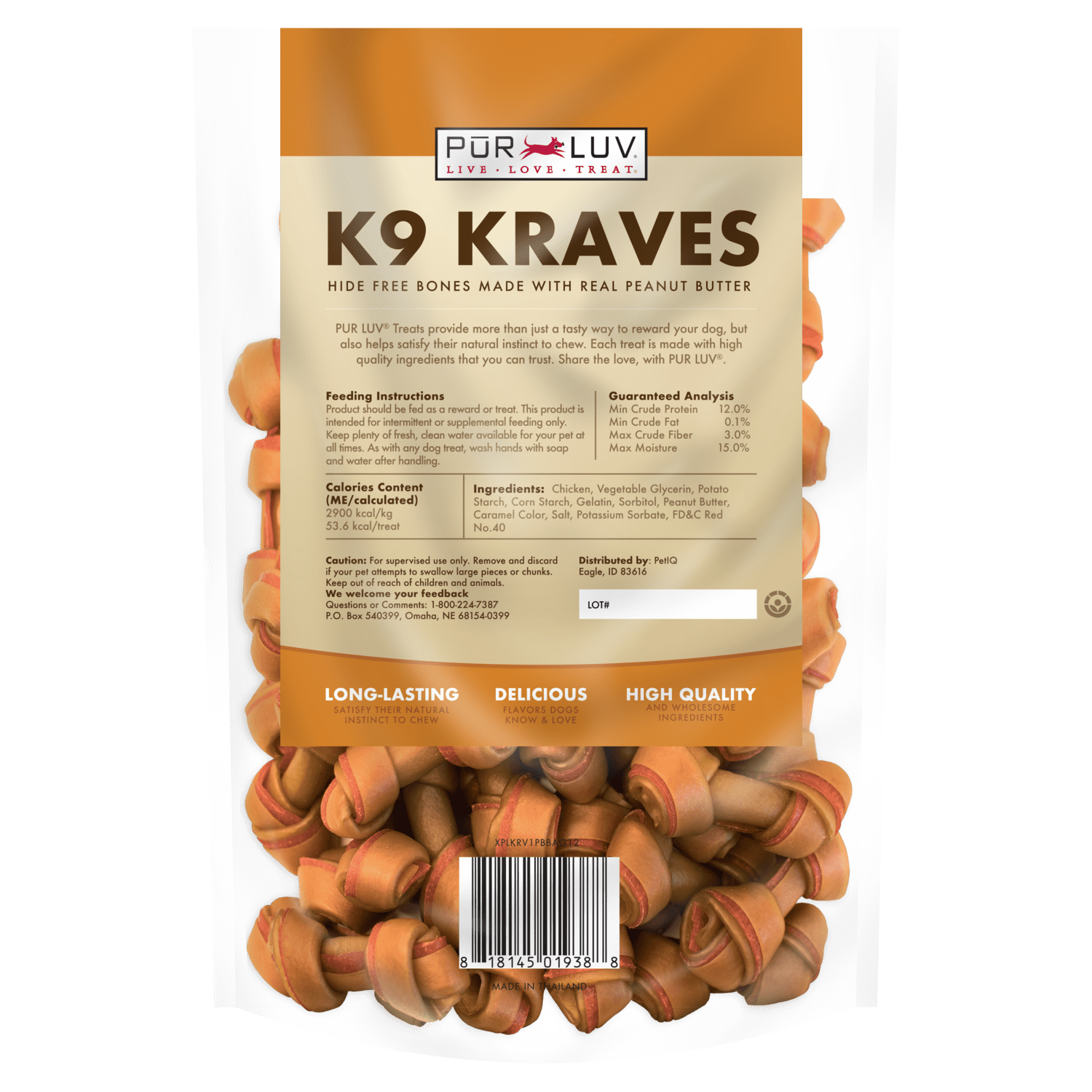 PUR LUV K9 Krave Combos Mini Bones Dog Treat, Peanut Butter and Chicken Jerky Flavor, 20 Count