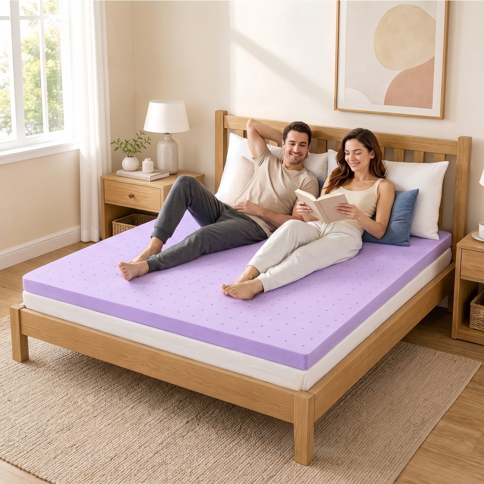 Kelno Queen Size Mattress Topper 2IN Cooling Gel Memory Foam Ventilated Breathable Bed Topper for Pressure Relief, Purple