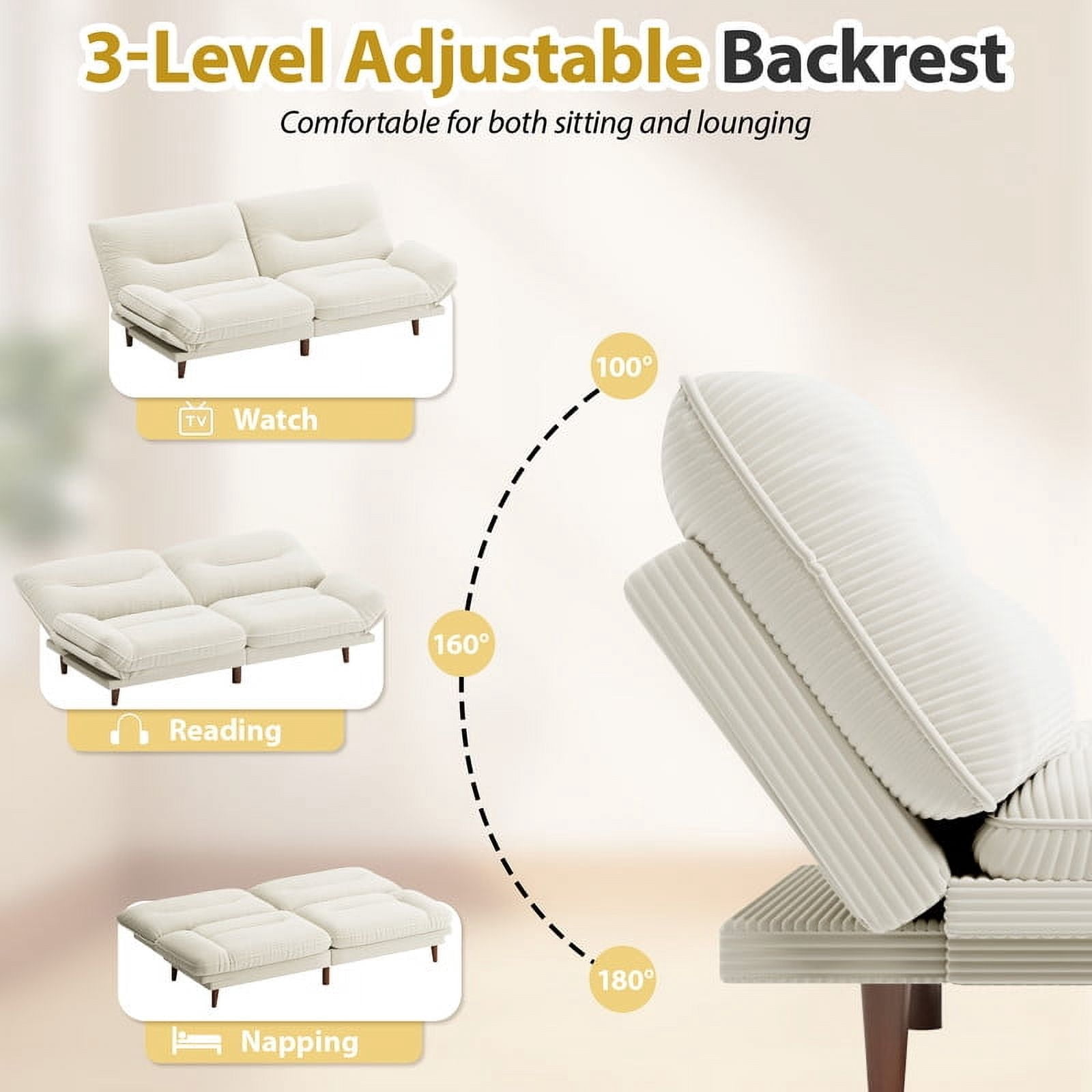 Furmax Futon with Five Angles Adjustable Armrests and Adjustable Backrest Futon Sofa Couch for Small Spaces Living Room Office,Beige