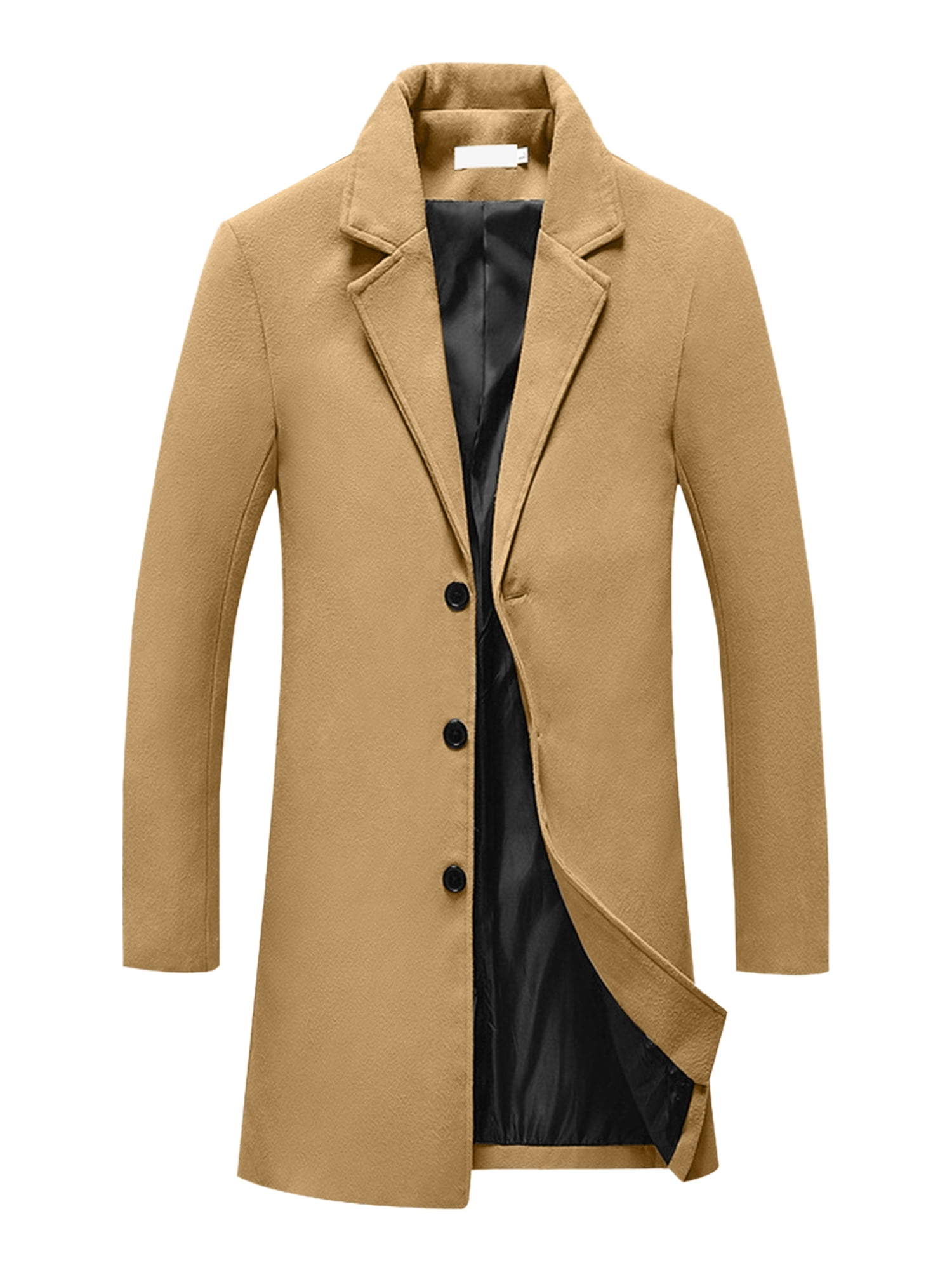 Unique Bargains Men's Trench Notch Lapel Single Breasted Classic Long Overcoat XL Khaki