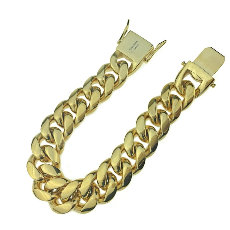 18mm Men Cuban Miami Link Bracelet Kilo Chain Set 14K Gold