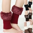 thumbnail image 2 of Women Crochet Knit Faux Fur Trim Leg Warmers Short Furry Fuzzy Leg Cuffs Foot Cover Leg Sleeve, 2 of 19