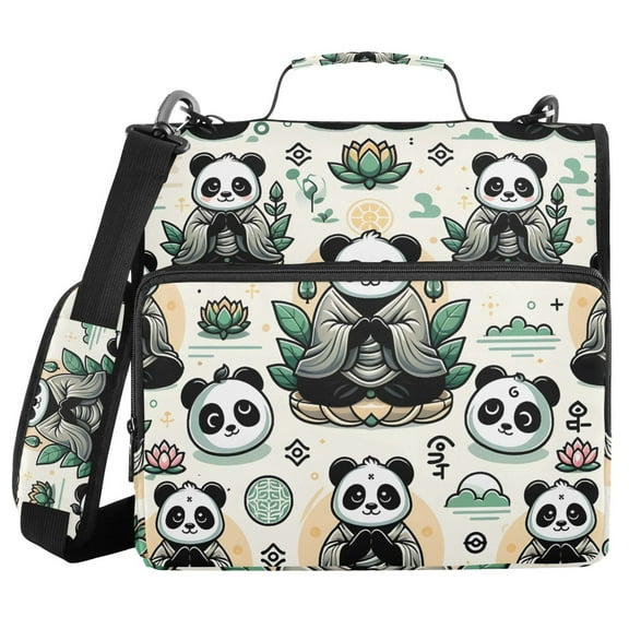 3 Ring Zipper Binder with Shoulder Strap Waterproof Trapper Keeper 1.5 Inch D-Ring 500 Sheets Capacity Cute Panda with Lotus Flower